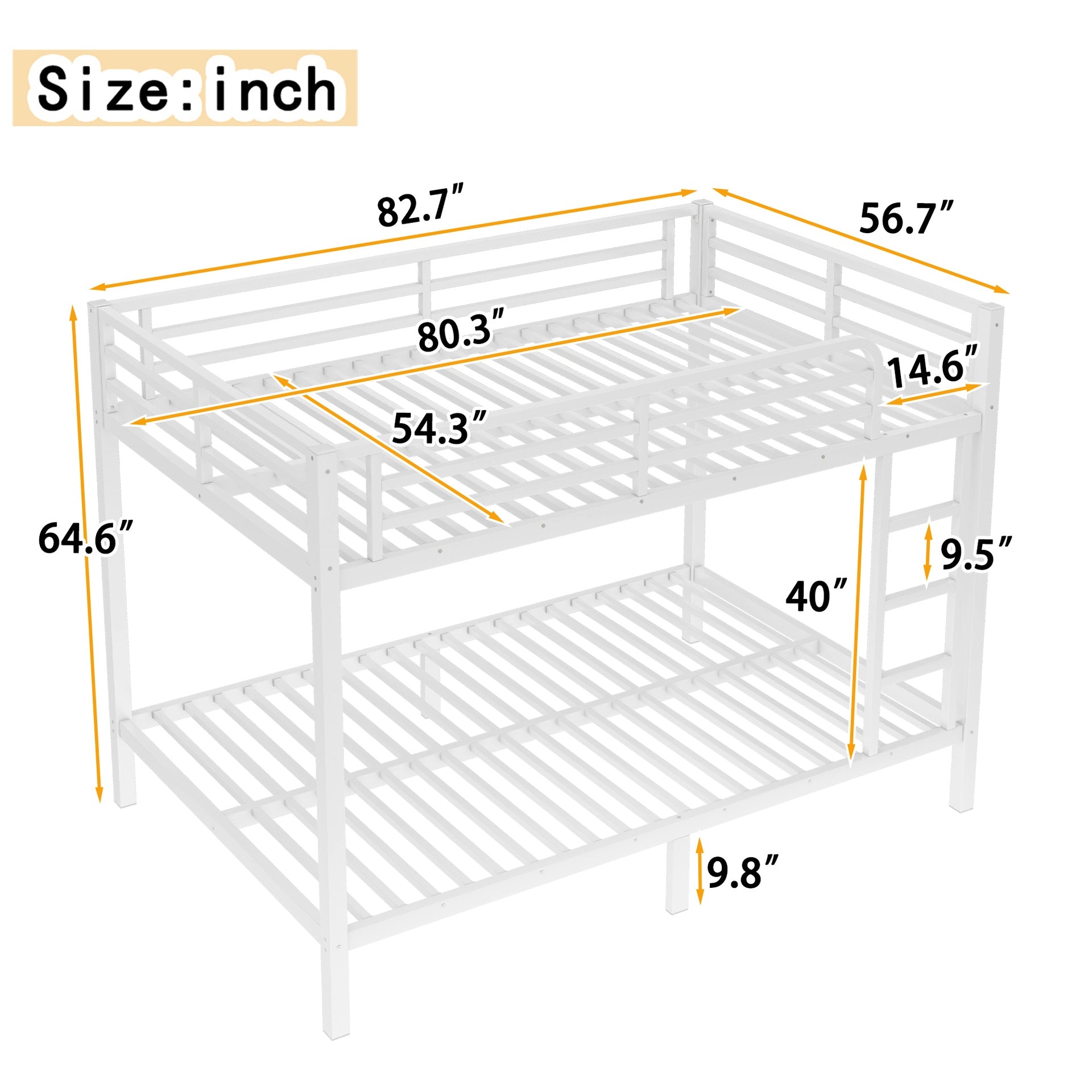 Metal Full XL over Full XL Bunk Bed for Teens and Adults,Space-Saving/Noise Reduced/No Box Spring Needed, White