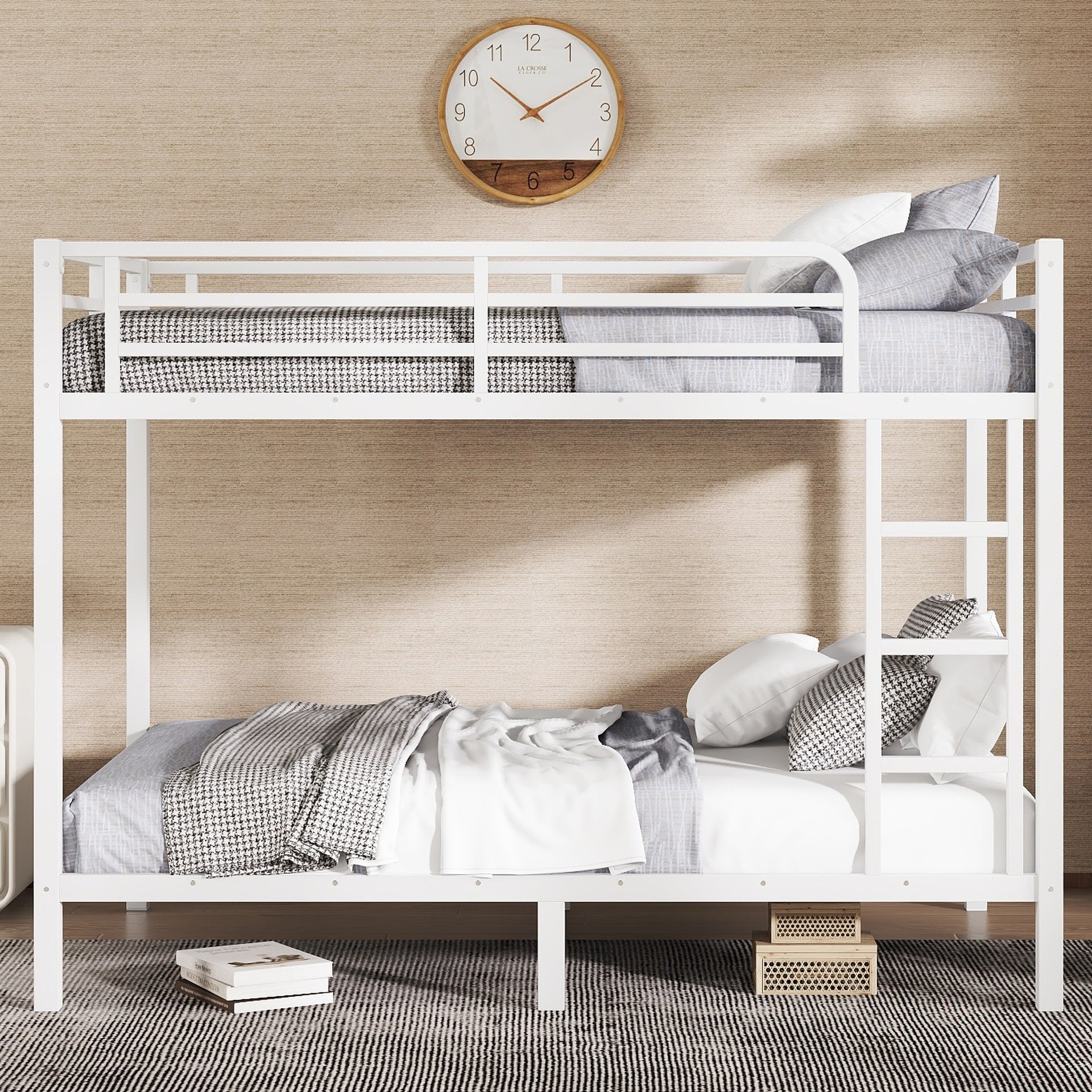 Metal Full XL over Full XL Bunk Bed for Teens and Adults,Space-Saving/Noise Reduced/No Box Spring Needed, White