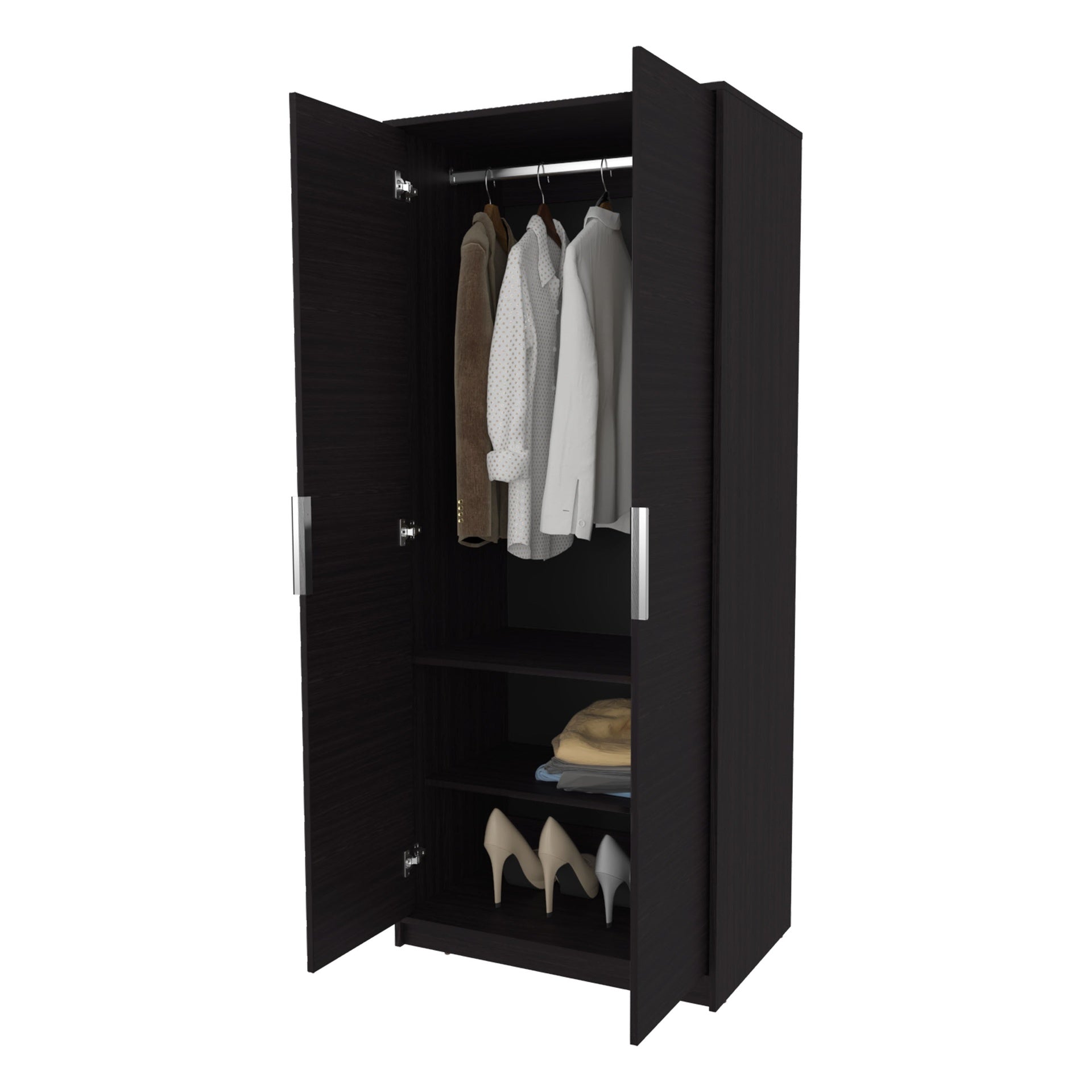 Wengue 2-Door 2-Shelves Wardrobe with Rod and Shoe Rack