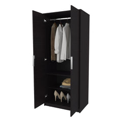 Wengue 2-Door 2-Shelves Wardrobe with Rod and Shoe Rack