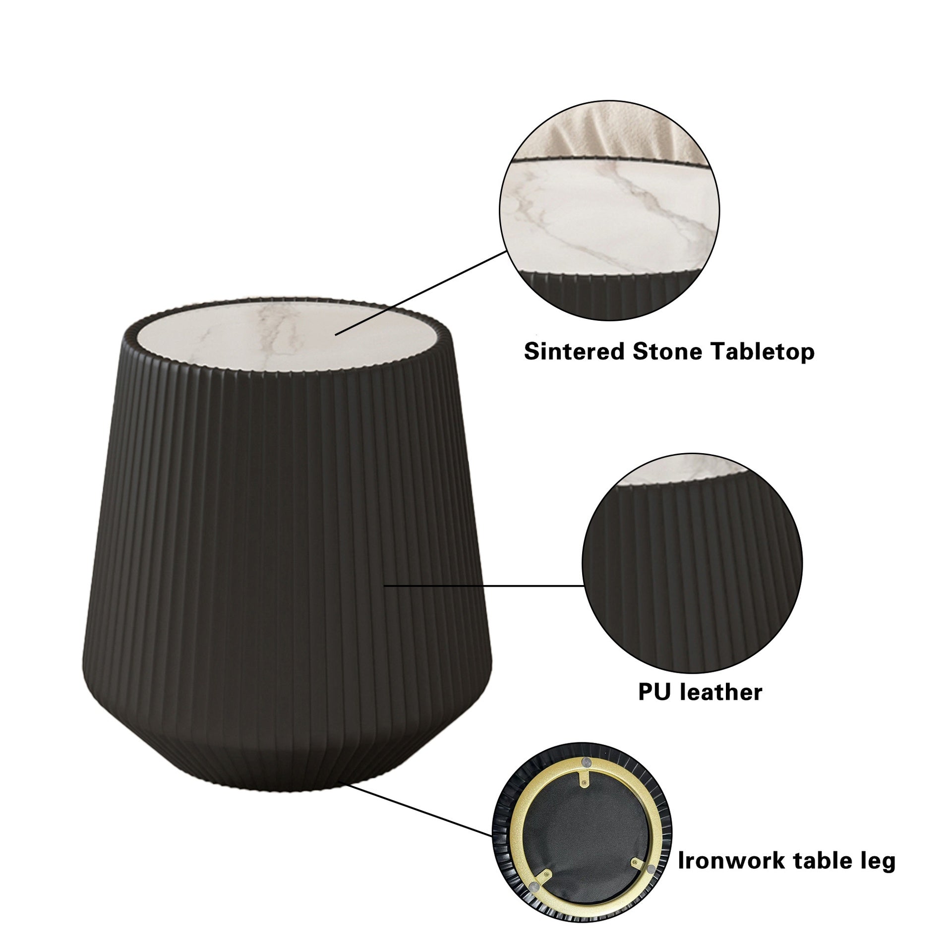 Light Sintered stone Top Cup Shape Leather Coffee modern Sofa Table for Living Room furniture ( Each tabletop has a unique grey pattren)