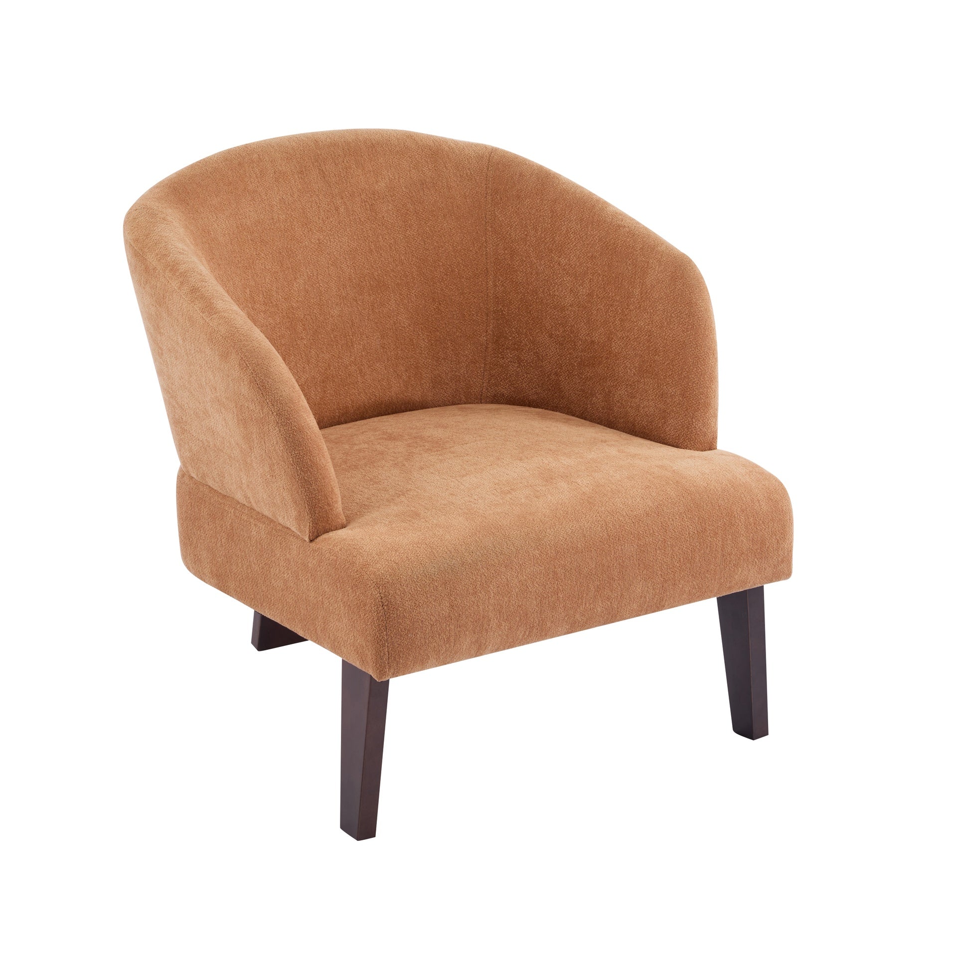 Modern Accent Chair with Round Back & Wooden Legs - Mid-Century Inspired Lounge Chair for Living Room, Bedroom, or Office - Soft Fabric Upholstery