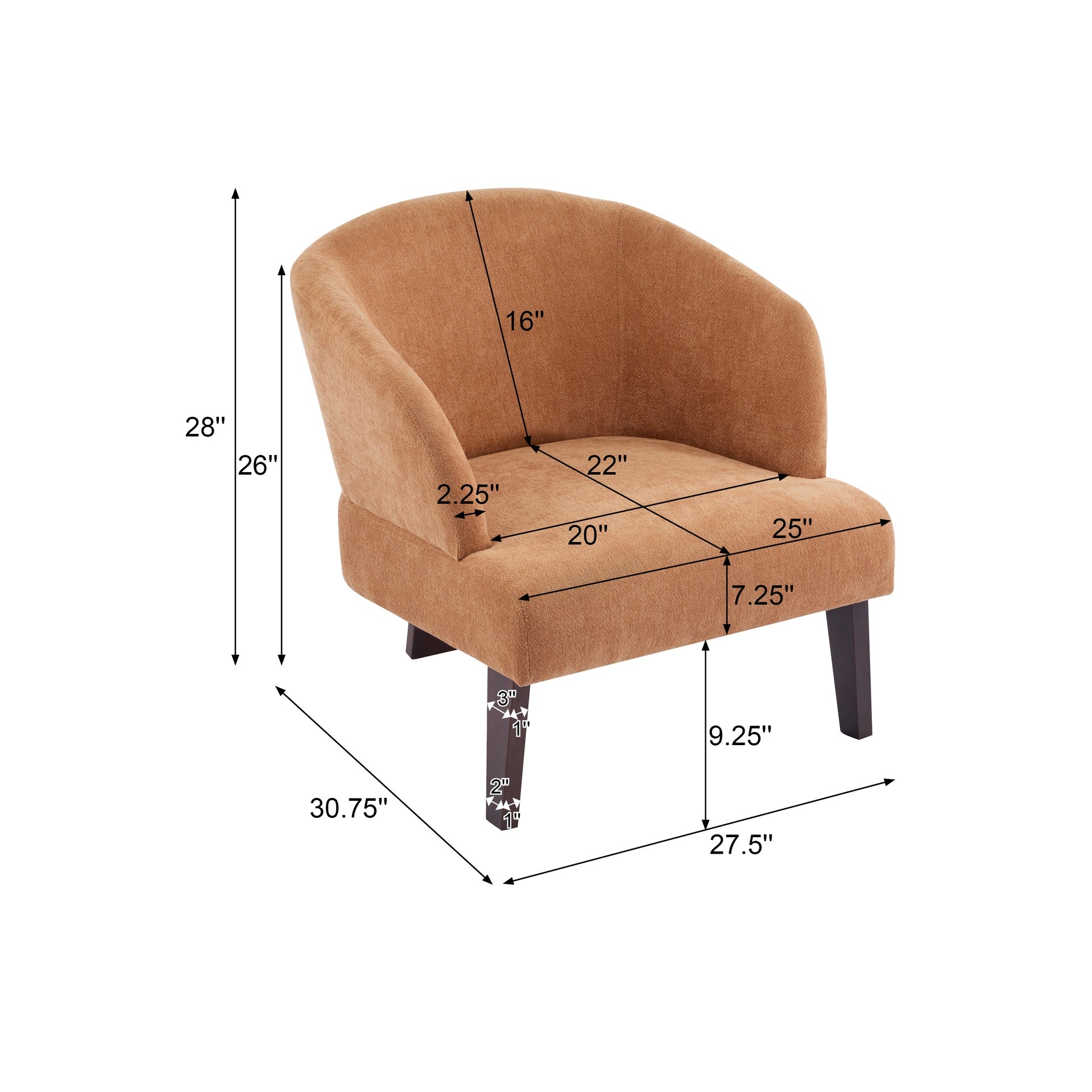 Modern Accent Chair with Round Back & Wooden Legs - Mid-Century Inspired Lounge Chair for Living Room, Bedroom, or Office - Soft Fabric Upholstery