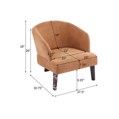Modern Accent Chair with Round Back & Wooden Legs - Mid-Century Inspired Lounge Chair for Living Room, Bedroom, or Office - Soft Fabric Upholstery