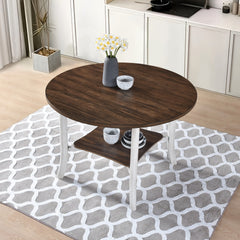45.7" Round Dining Table with Storage Shelf, Modern Farmhouse Style, 30" Height, Rustic Dark Wood Top