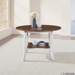 45.7" Round Dining Table with Storage Shelf, Modern Farmhouse Style, 30" Height, Rustic Dark Wood Top