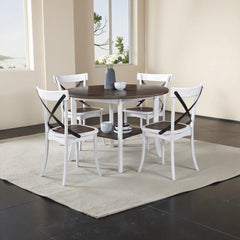 45.7" Round Dining Table with Storage Shelf, Modern Farmhouse Style, 30" Height, Rustic Dark Wood Top