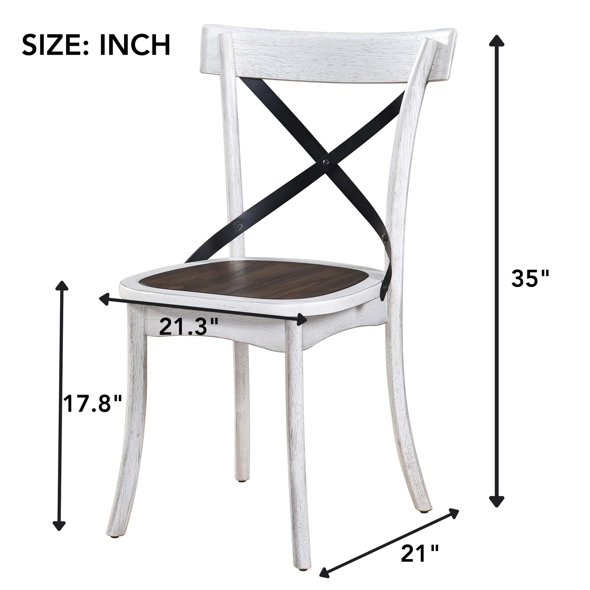 WOODHOMER 5-Piece Round Dining Set, 1 Table with 4 X-Back Chairs, Two-Tone Antique White & Walnut Finish, Space-Saving Kitchen & Dining Furniture