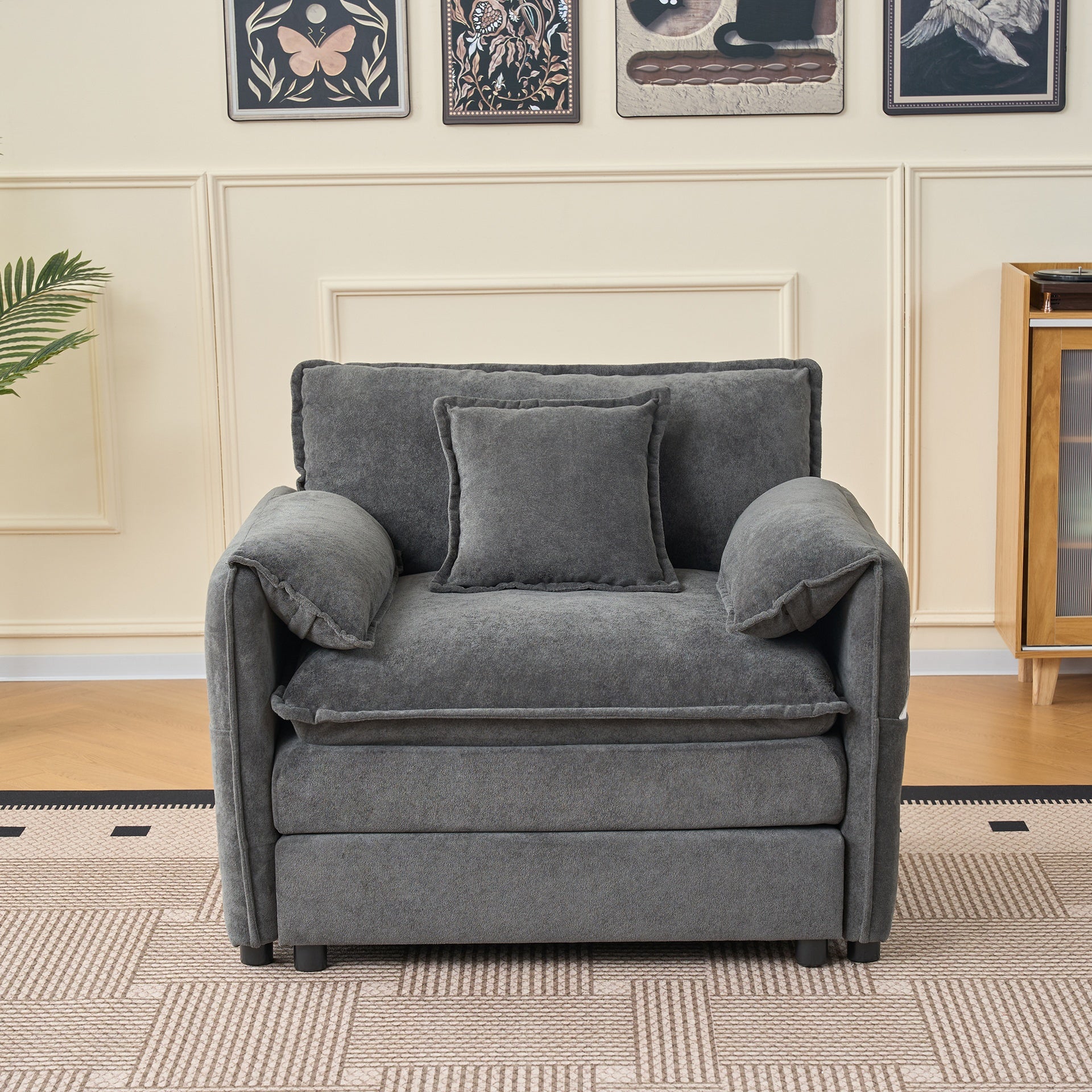 Oversized 41.73" Sofa Chair, Modern Upholstered Armchair with 1 Toss Pillow, Modular Sectional Sofa for Living Room, Deep Seat Reading Sofa for Bedroom Apartment, DIY Combination Chenille,Grey