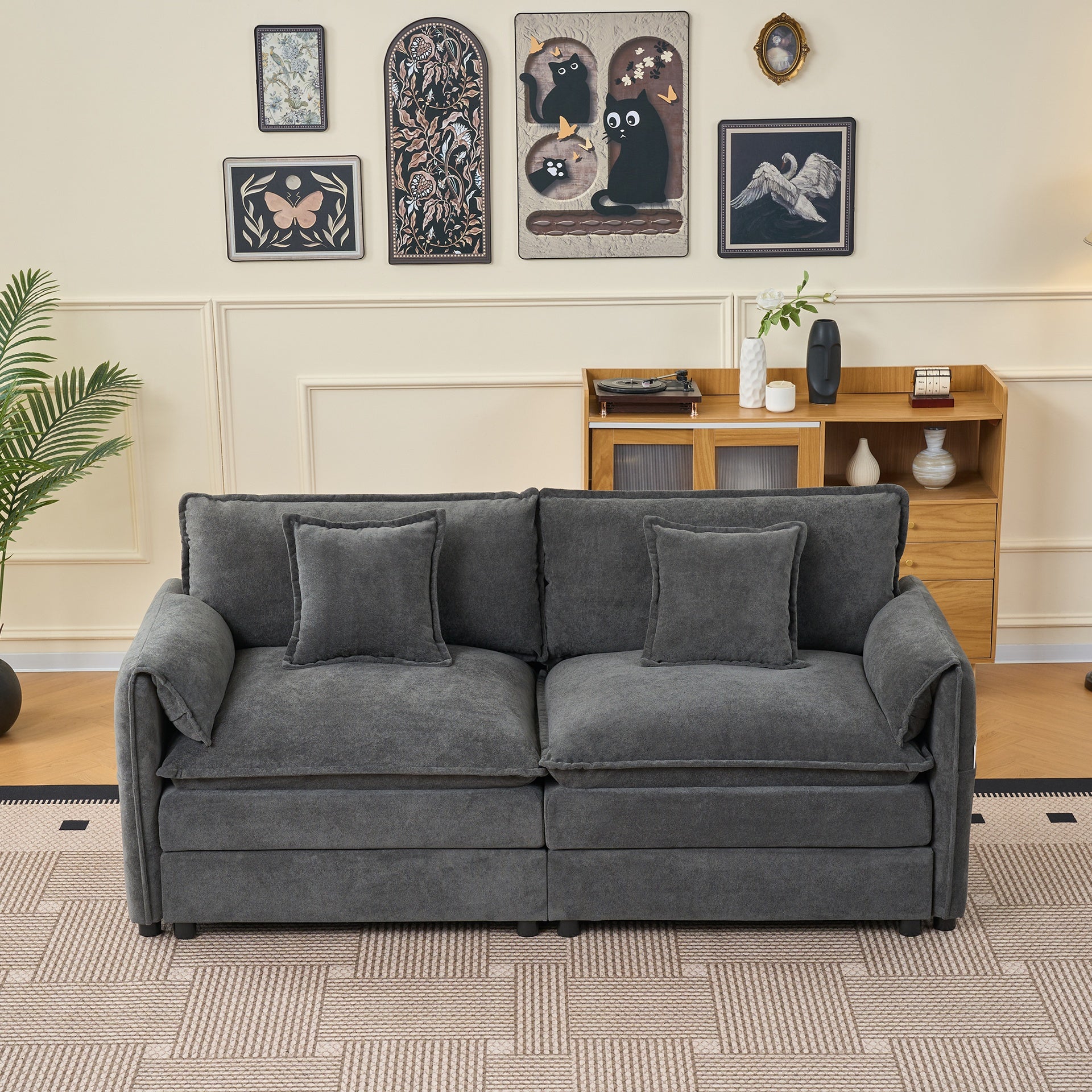 Oversized Chenille Loveseat Sofa, Oversized 2-Seater Small Cloud Couch, Modern Comfy Deep Seat Love Seat for Living Room Bedroom Office Apartment,DIY Combination,Grey