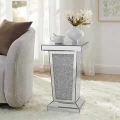 Silver Mirrored End Table With Crystal Inlay, Modern Side Table ,Accent Table, Square Small Coffee Table for Living Room, Bedroom,Office, Hallway, Entryway. 13.8"W x 13.8"D x 23.6"H