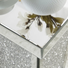 Silver Mirrored End Table With Crystal Inlay, Modern Side Table ,Accent Table, Square Small Coffee Table for Living Room, Bedroom,Office, Hallway, Entryway. 13.8"W x 13.8"D x 23.6"H