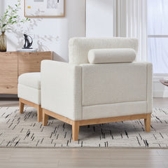 35.4 "Wide Farmhouse Performance Upholstered Wood Base Square Accent Arm Chair with Ottoman Natural Wood Legs with Reversible Lid Coffee Table for Living Room Office and Lounge, Ivory Boucle.