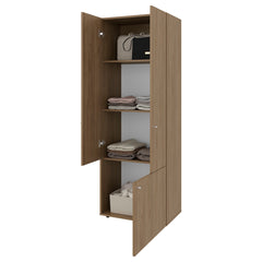 Natural Oak 3-Door Tall Wardrobe Cabinet with 4 Shelf