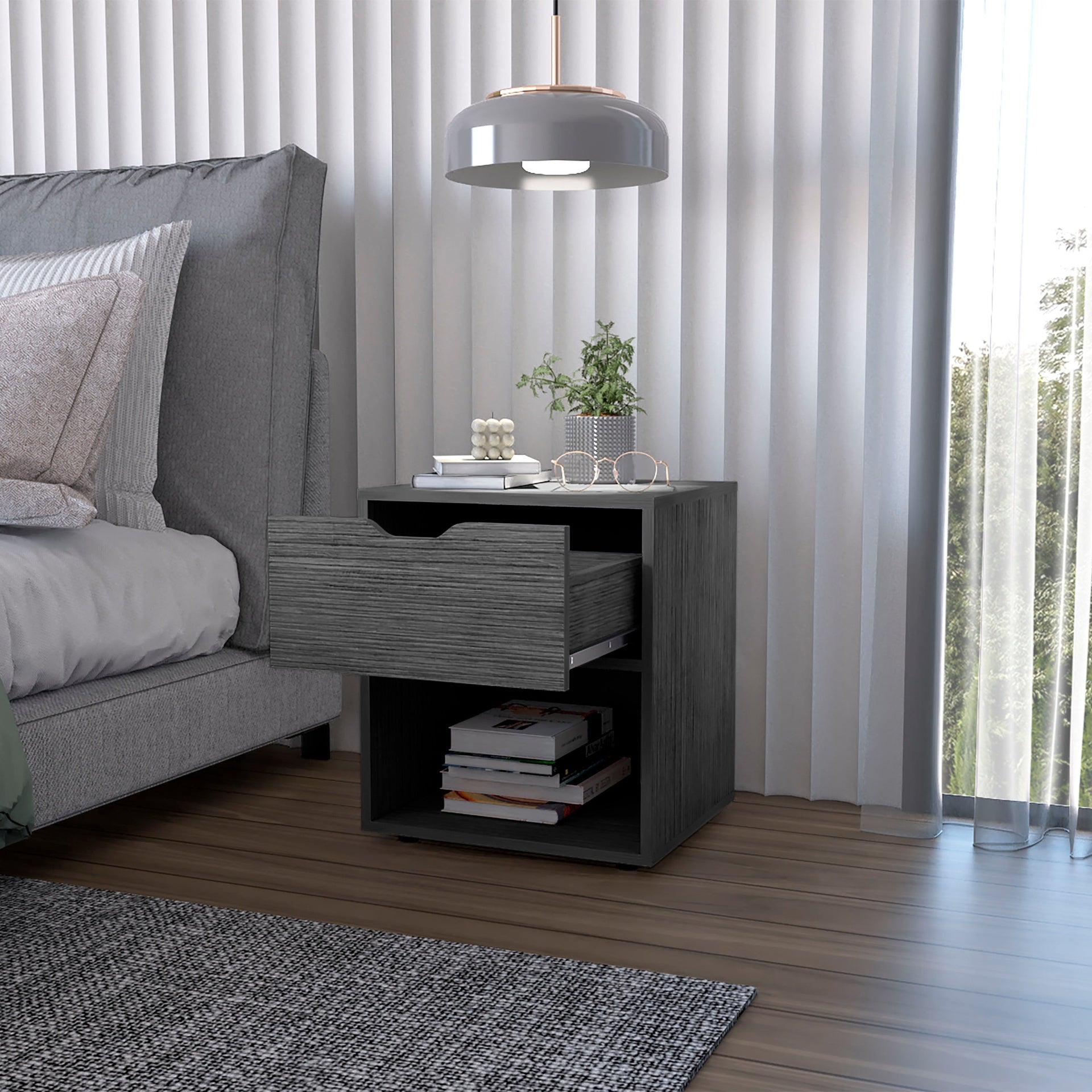 Light Gray Elegant Drawer Nightstand