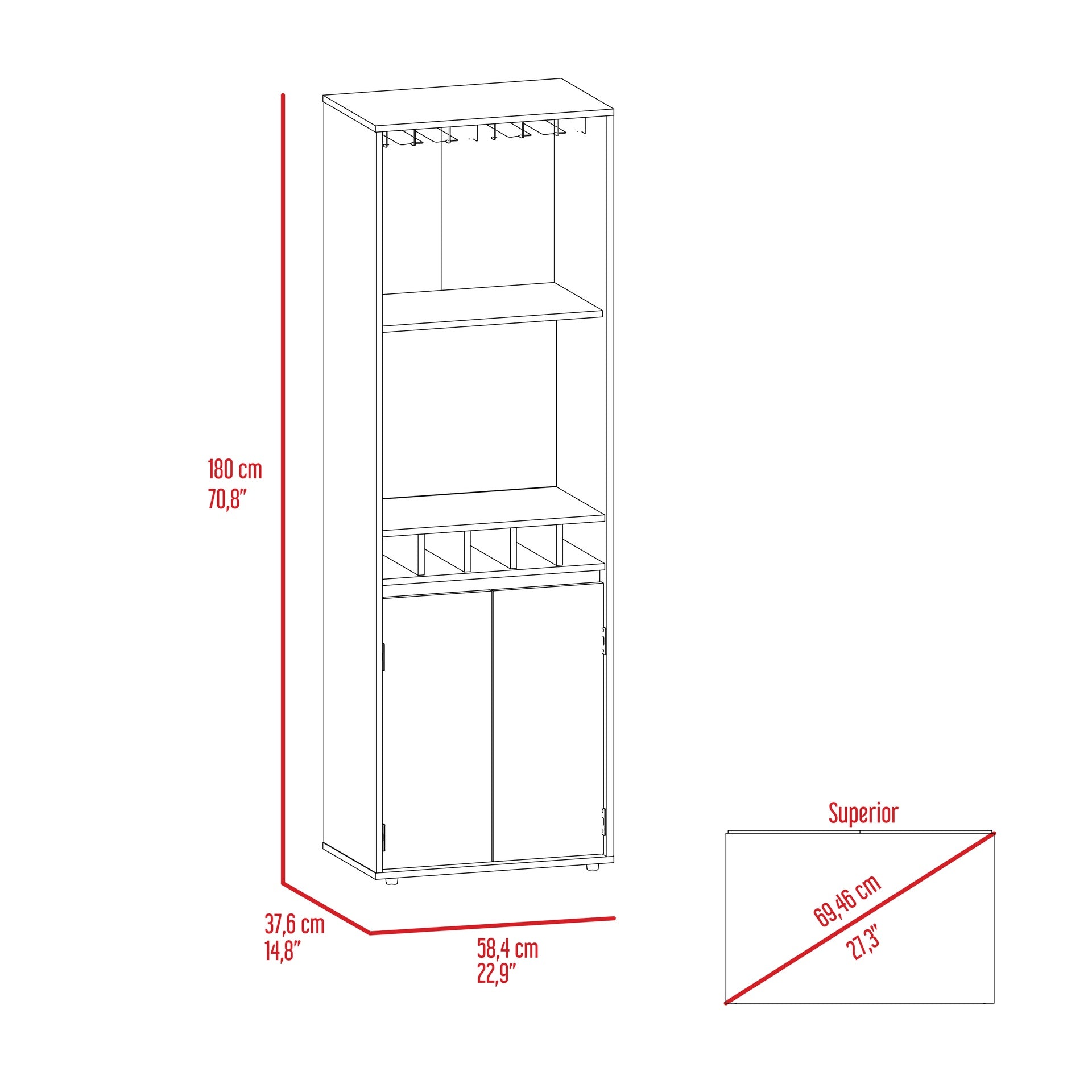 Light Oak 5-Bottle 2-Shelf Bar Cabinet