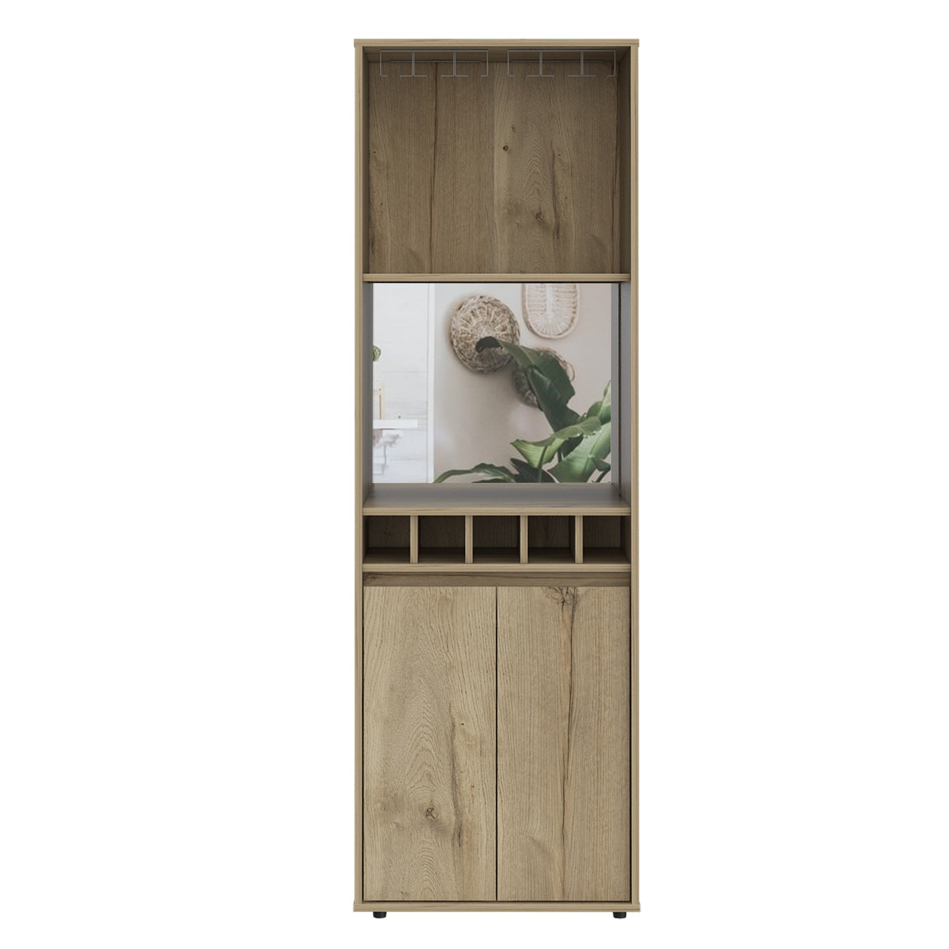 Light Oak 5-Bottle 2-Shelf Bar Cabinet