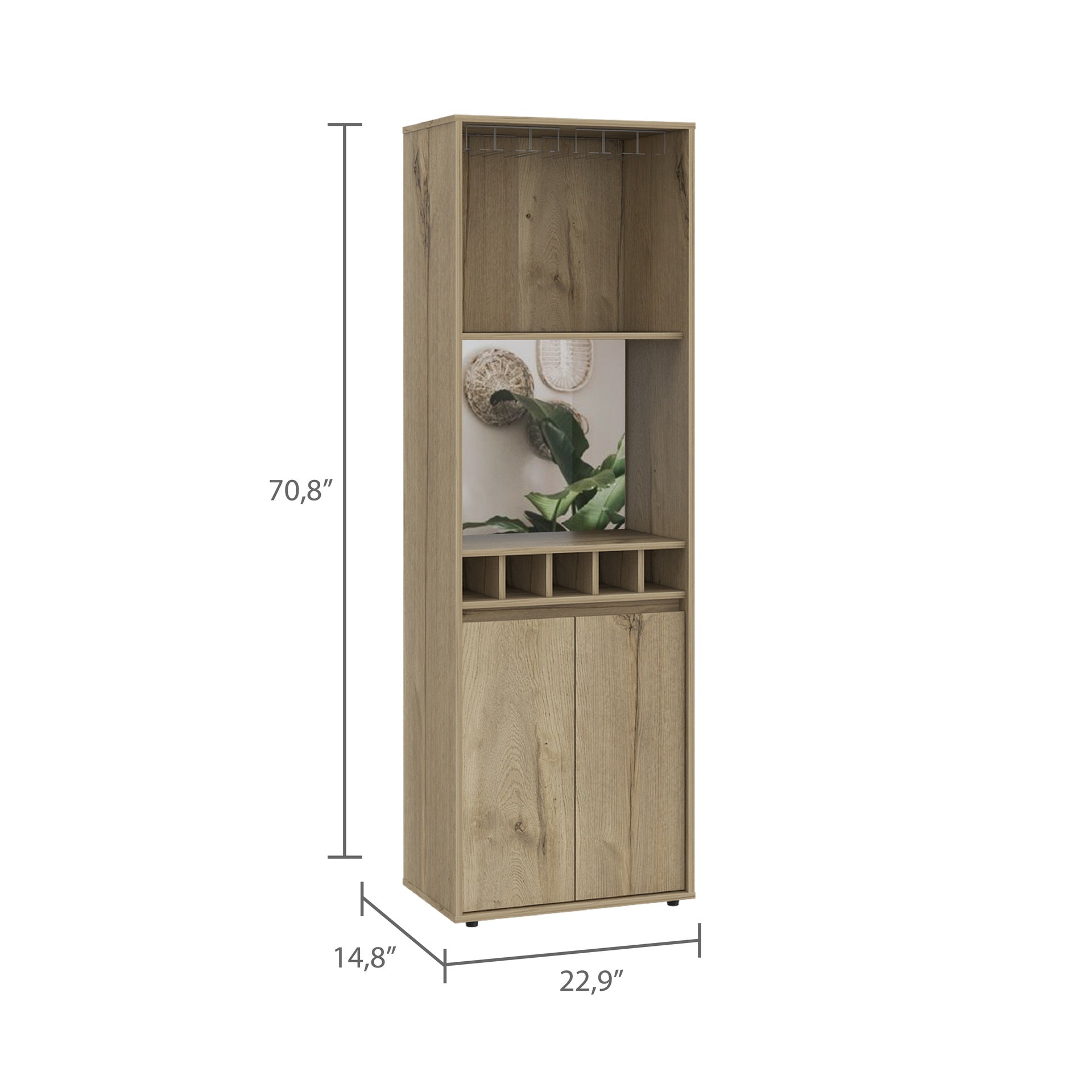 Light Oak 5-Bottle 2-Shelf Bar Cabinet