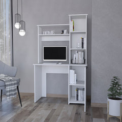 White 3-Tier Storage Shelves Computer Desk