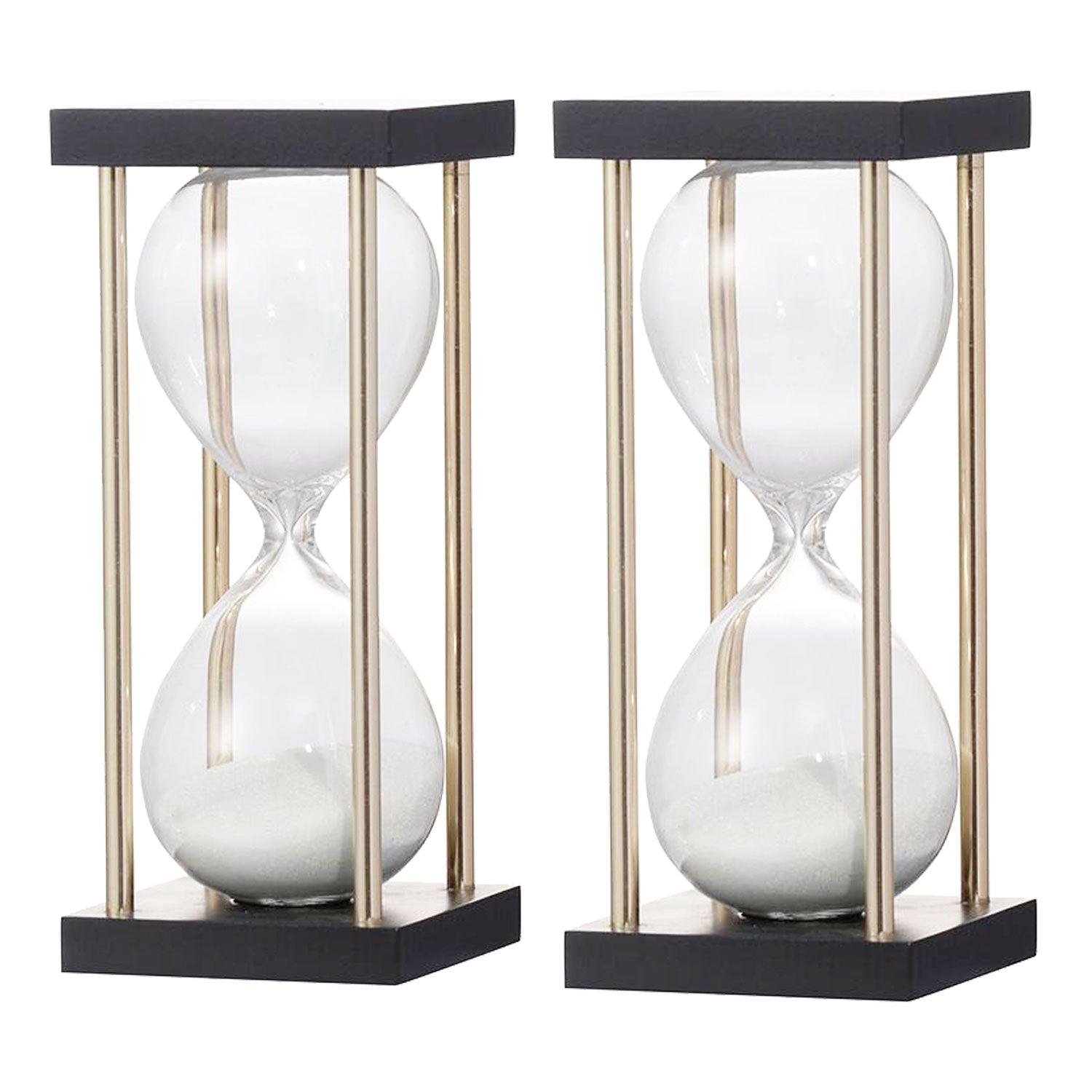 Set of 2, 3x3x7" Spellman 15-minute Hourglass with Metal Frame, White