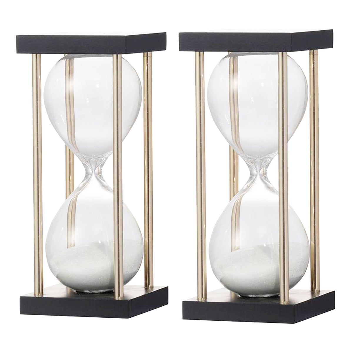 Set of 2, 3x3x7" Spellman 15-minute Hourglass with Metal Frame, White