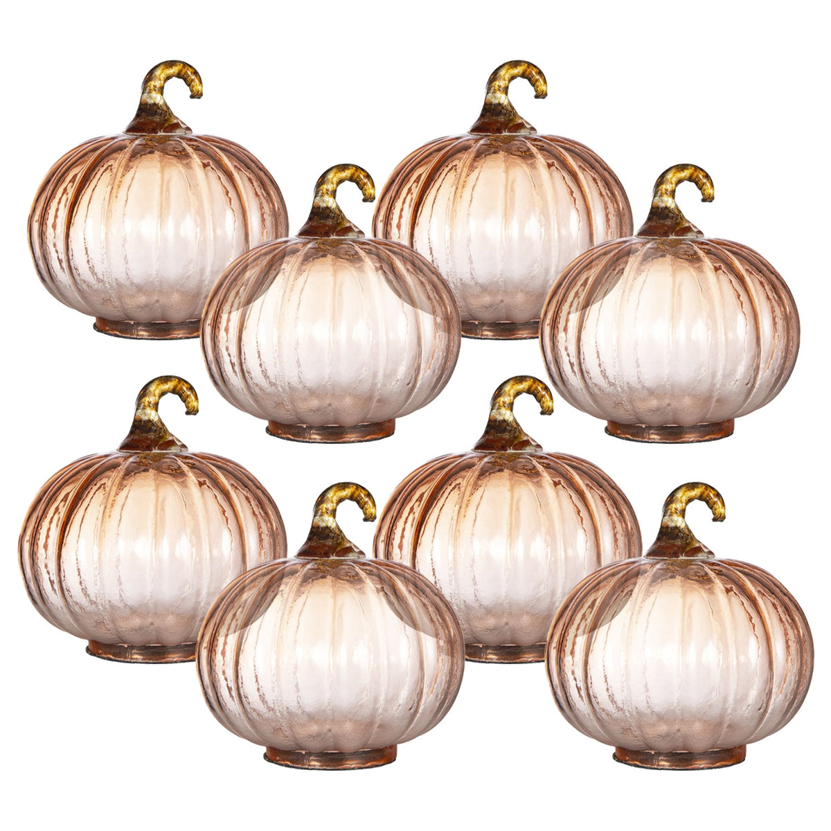 Set of 8, 4x4x5" Orange Glass Pumpkin, Pumpkin Ornament Decor for Holiday Harvest Festival Fall Festival & Thanksgiving