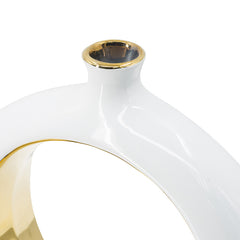 11x3.1x12" Round Vase,White/Gold