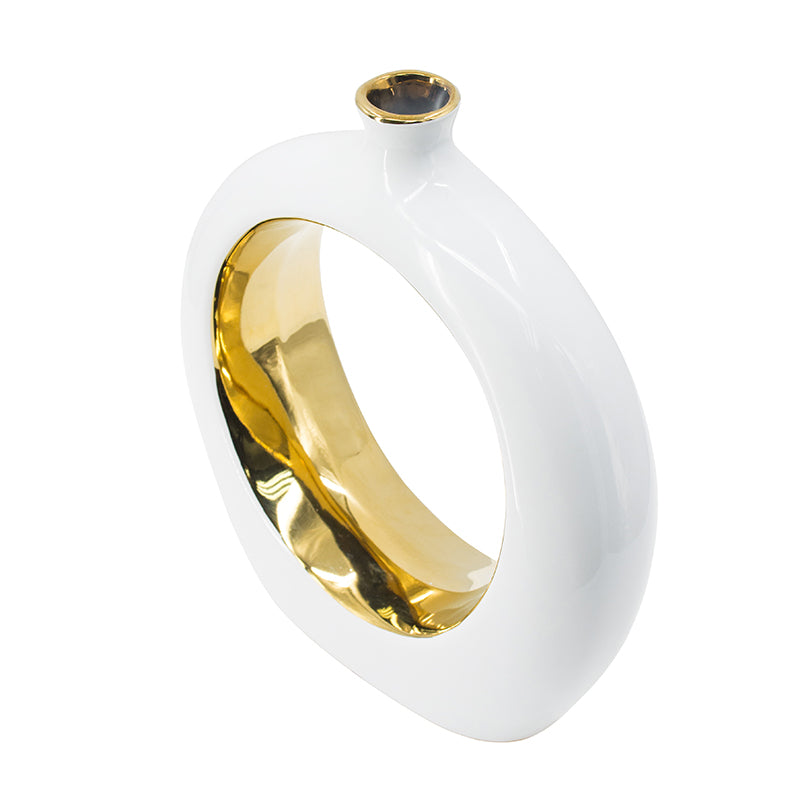 11x3.1x12" Round Vase,White/Gold