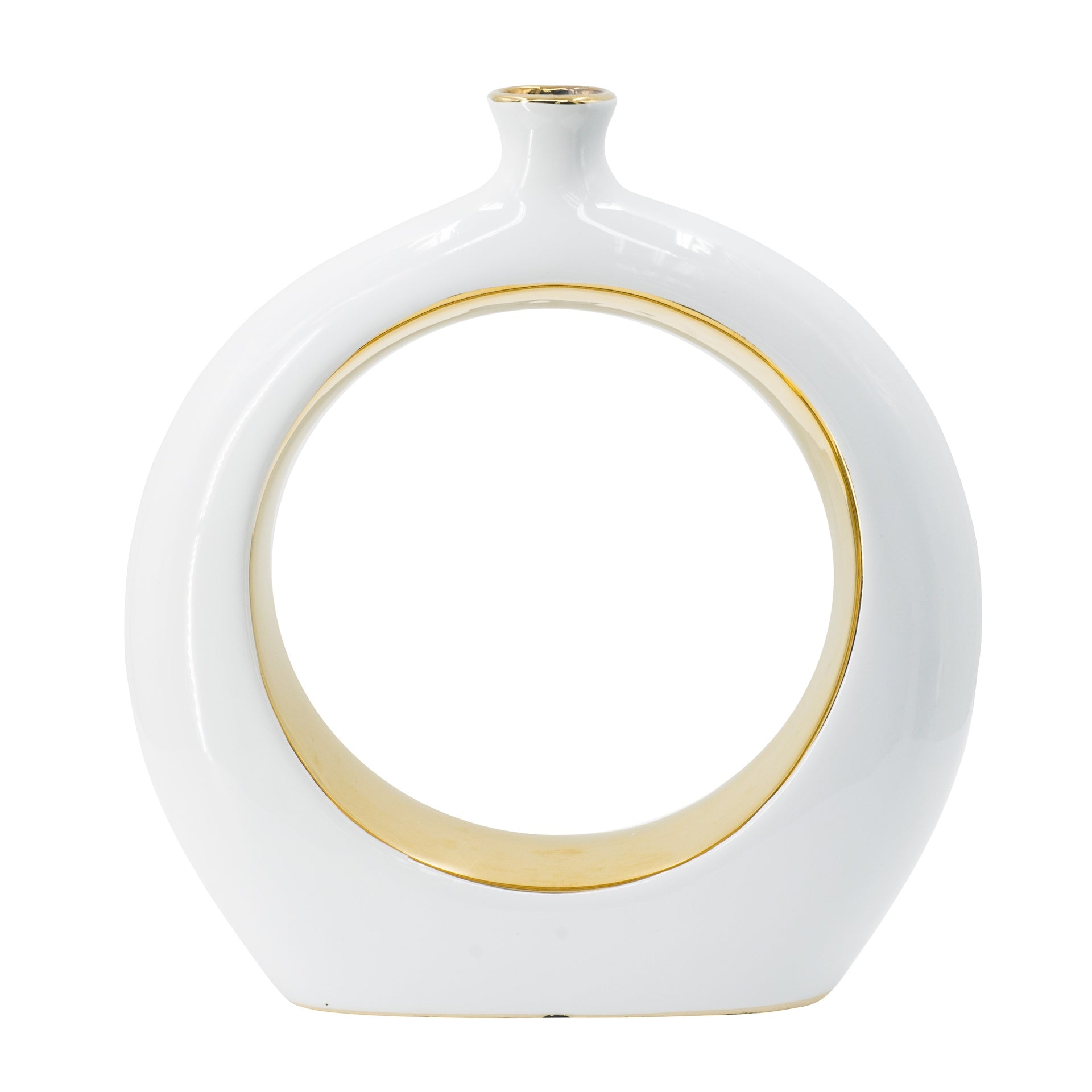 11x3.1x12" Round Vase,White/Gold