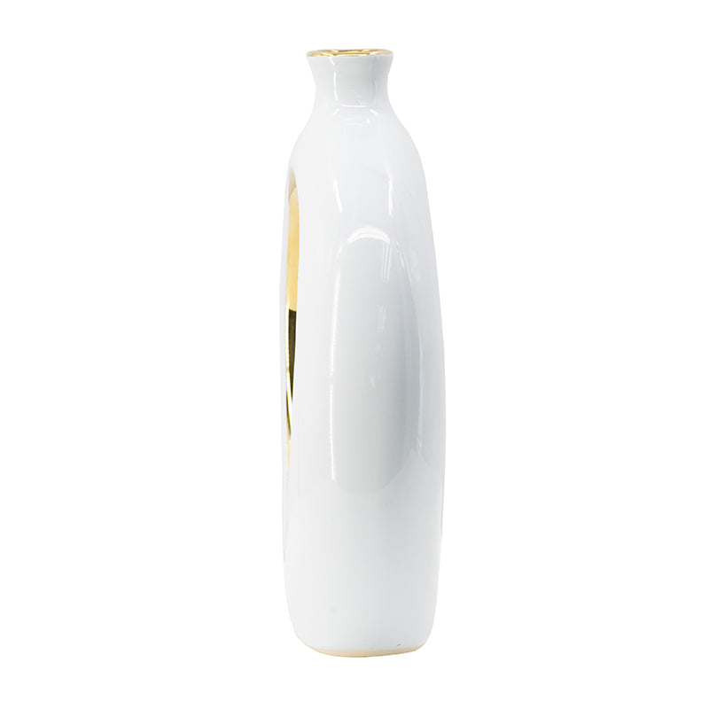 11x3.1x12" Round Vase,White/Gold