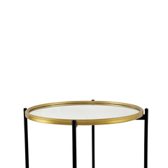Set of 2 Gold and Black Iron Side Tables with Glass Top, L:D18x23.5" S:D16x20"