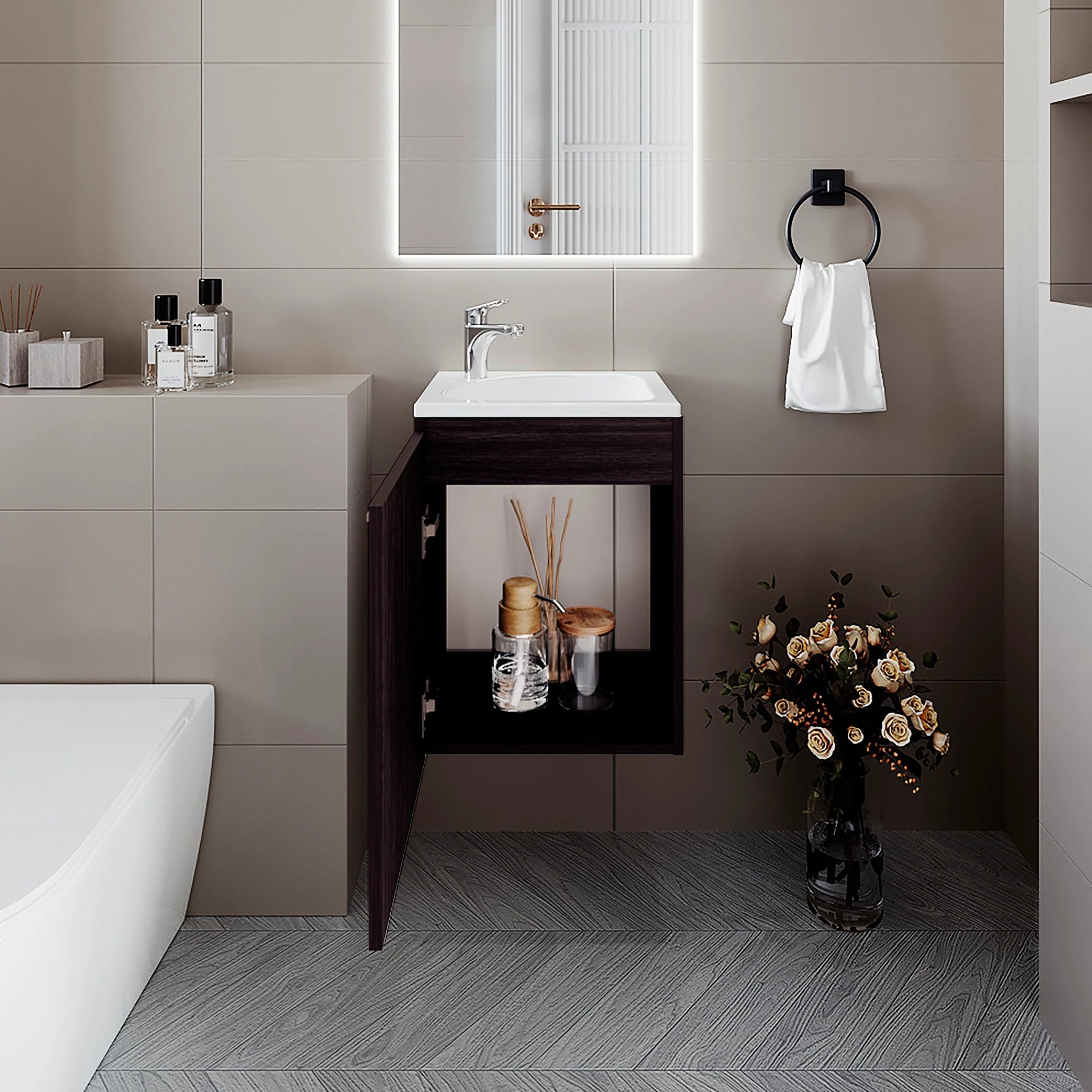 Wengue Bathroom Vanity with Integrated Sink