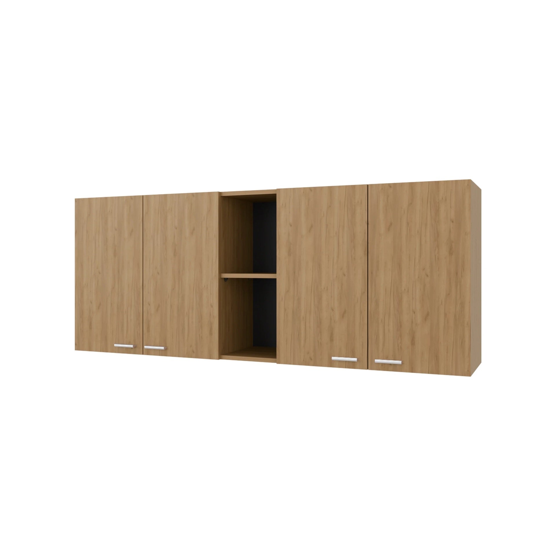 Natural Oak Wall Cabinet kitchen in Melamine with 4-Door and Open Storage