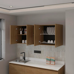 Natural Oak Wall Cabinet kitchen in Melamine with 4-Door and Open Storage