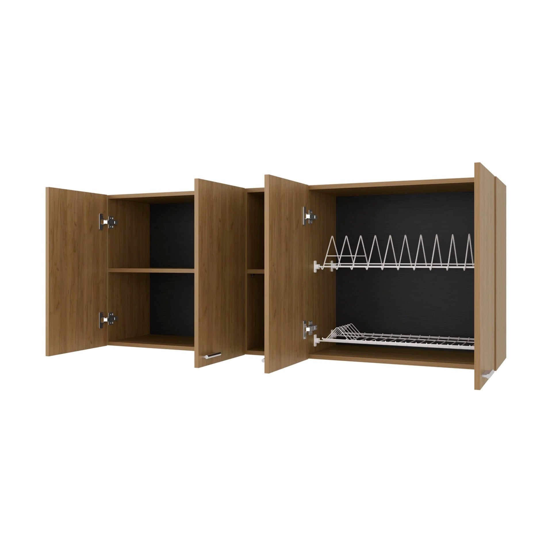 Natural Oak Wall Cabinet kitchen in Melamine with 4-Door and Open Storage