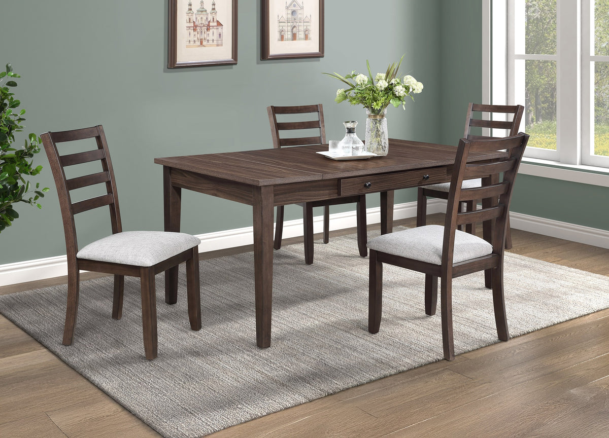 5pc Dining Set Multifunctional Table Upholstered Chair Rich Wood Finish Dual Ended Hidden Storage Compartments Two Built-in Side Drawers Wooden Dining Room Furniture Wooden Dining Room Furniture