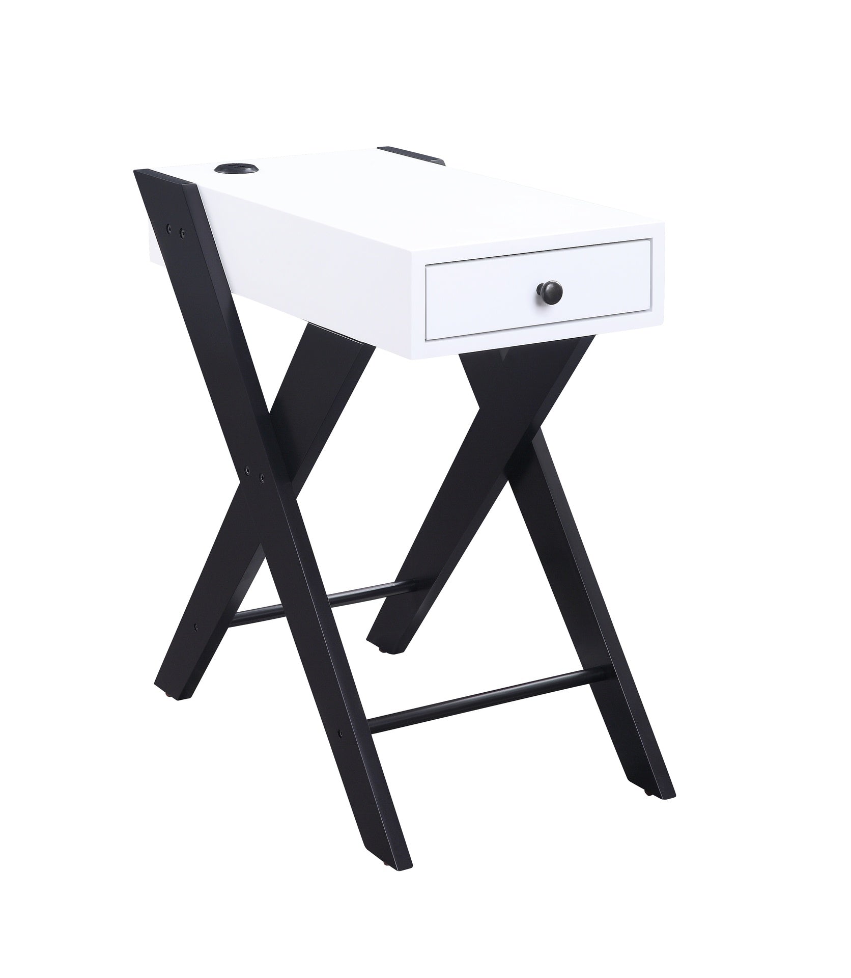 Fierce White and Black Accent Table with Built-in USB Port