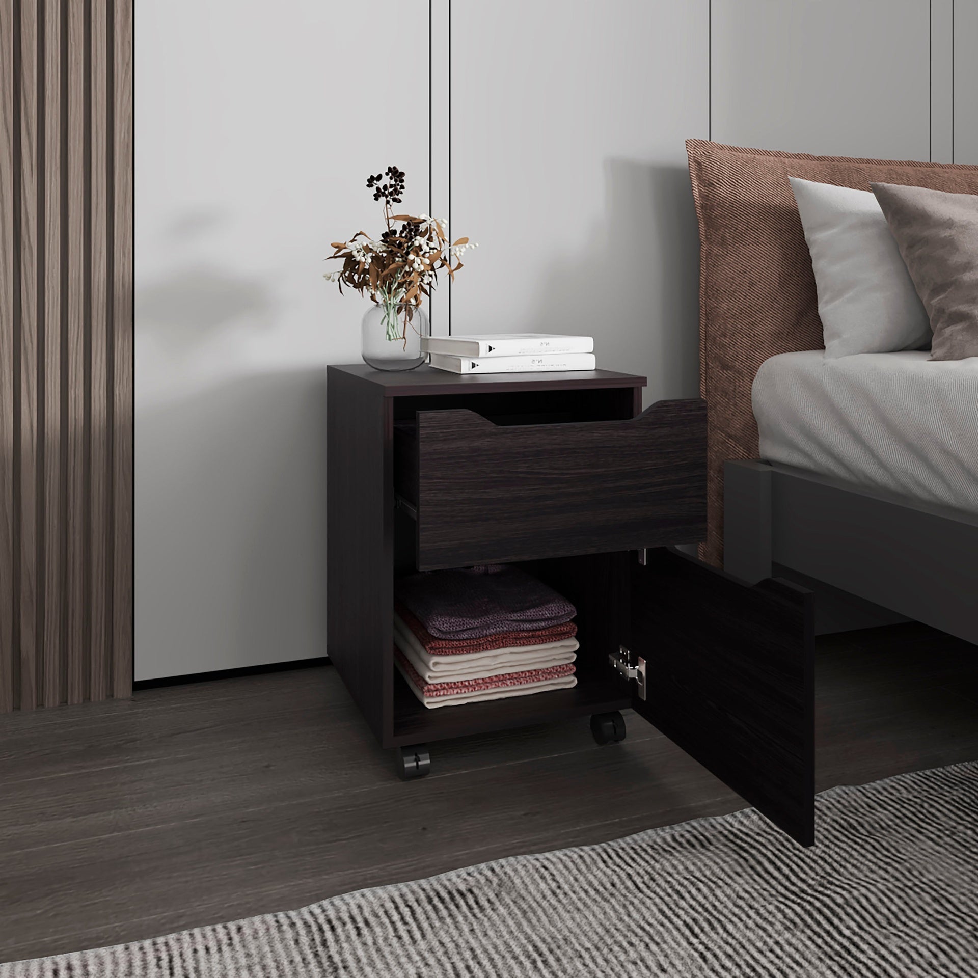 Wengue Nightstand with 1 Door and 1 Drawer