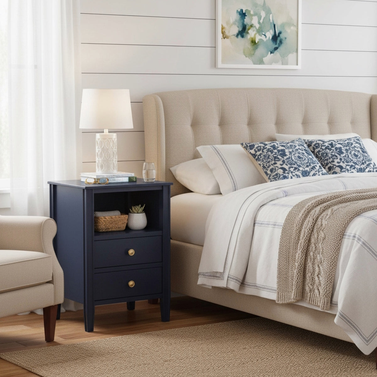 Winston 2-drawer storage Nightstand - Midnight Blue