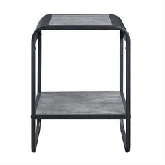 Modern Sleek Design End Table with Shelf Black Finish Metal Frame Concrete Gray Living Room Furniture 1pc