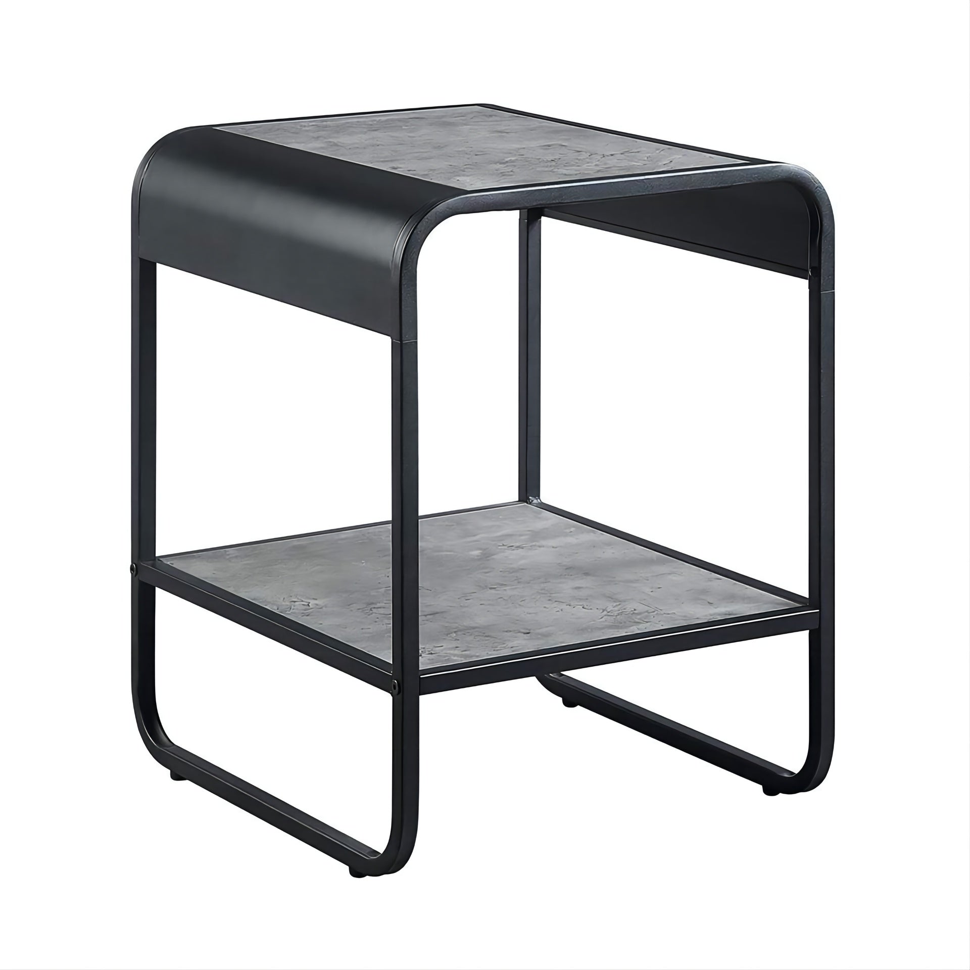 Modern Sleek Design End Table with Shelf Black Finish Metal Frame Concrete Gray Living Room Furniture 1pc