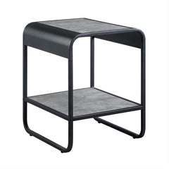 Modern Sleek Design End Table with Shelf Black Finish Metal Frame Concrete Gray Living Room Furniture 1pc