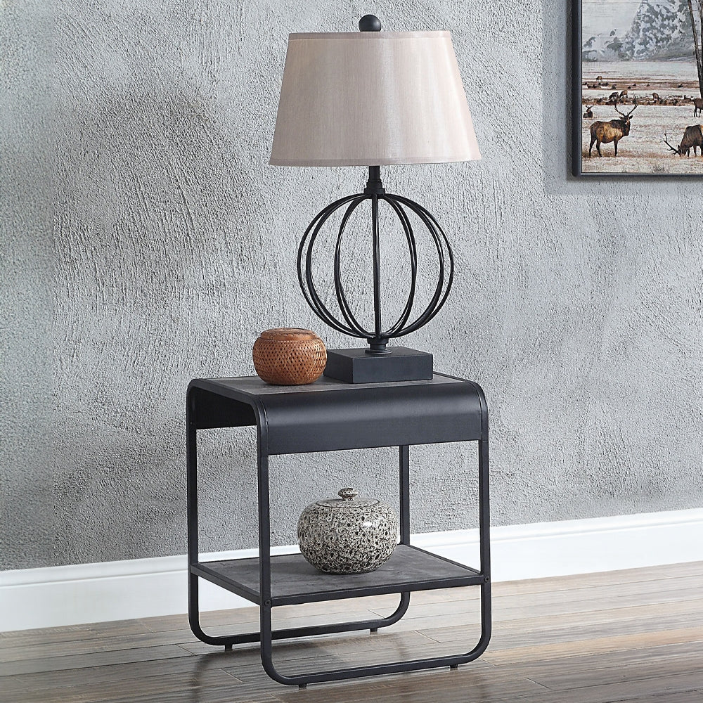 Modern Sleek Design End Table with Shelf Black Finish Metal Frame Concrete Gray Living Room Furniture 1pc