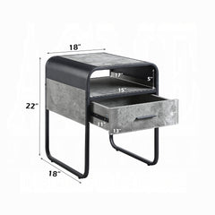 Modern Sleek Design End Table with Drawer and Shelf Black Finish Metal Frame Concrete Gray Luxury Living Room Furniture 1pc