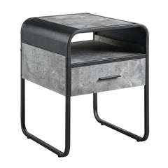 Modern Sleek Design End Table with Drawer and Shelf Black Finish Metal Frame Concrete Gray Luxury Living Room Furniture 1pc