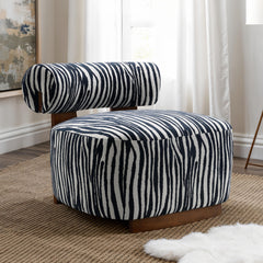 Contemporary Style 1pc Accent Chair Cylindrical Backrest High Density Foam Zebra Strip Fabric Midnight Blue Finish Primary Living Room