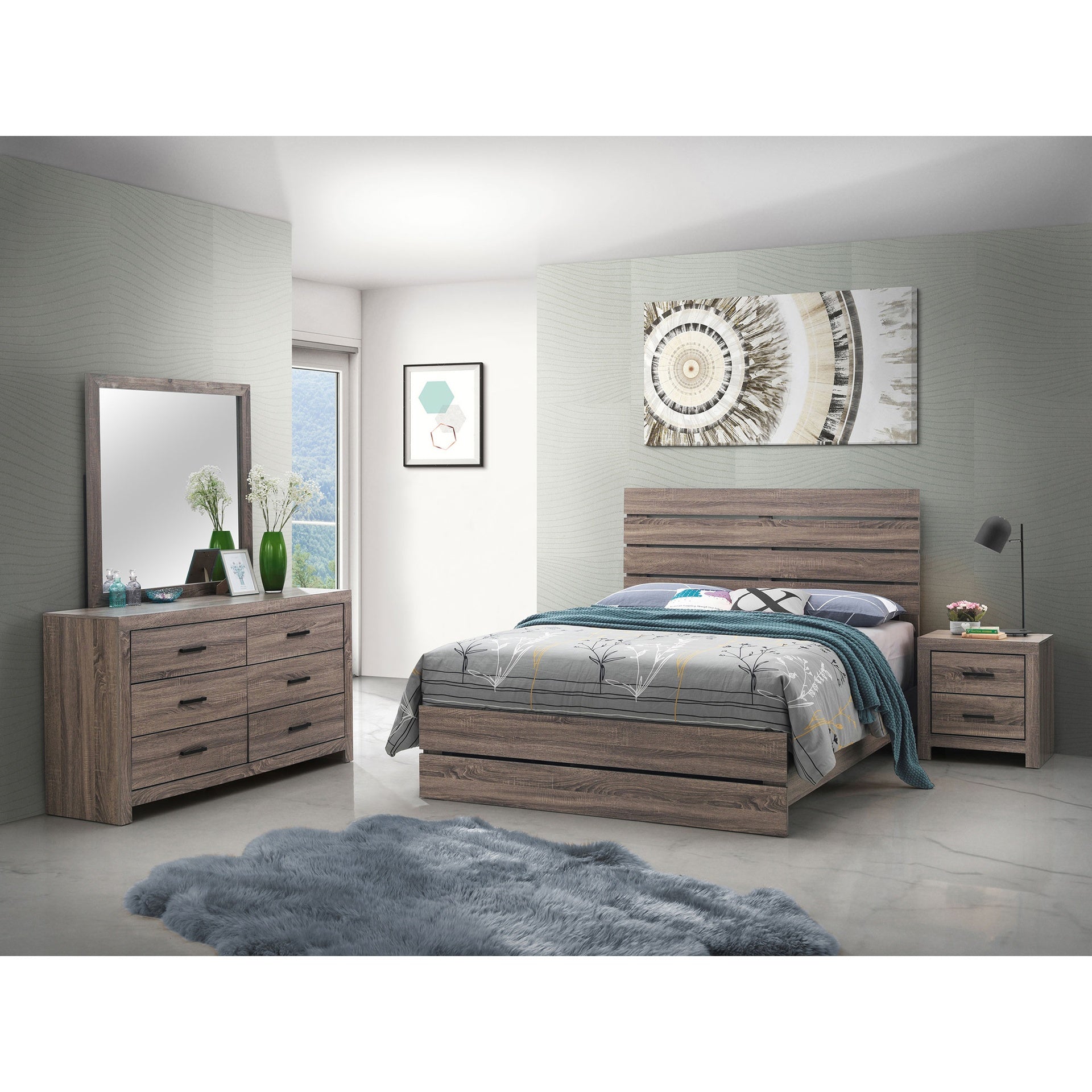 Geary Oak 4-piece Slatted Headboard Panel Bedroom Set