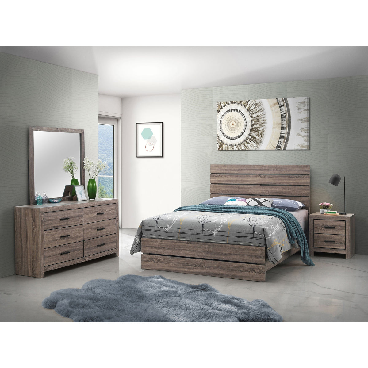 Geary Oak 4-piece Slatted Headboard Panel Bedroom Set