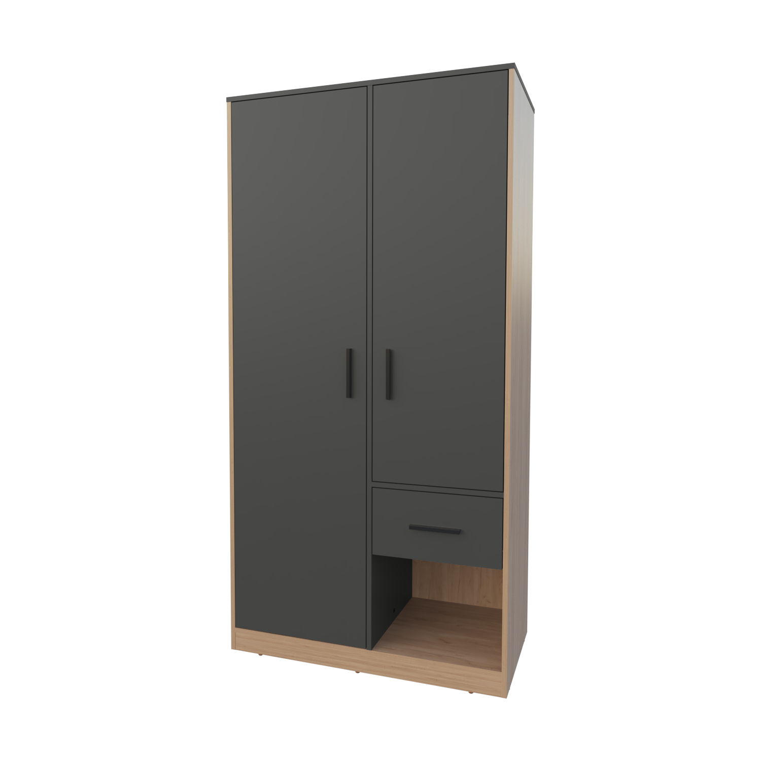 Matt Grey and Natural Oak  2-Door 1-Drawer Wardrobe