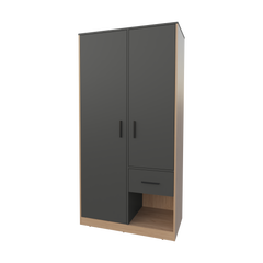 Matt Grey and Natural Oak  2-Door 1-Drawer Wardrobe